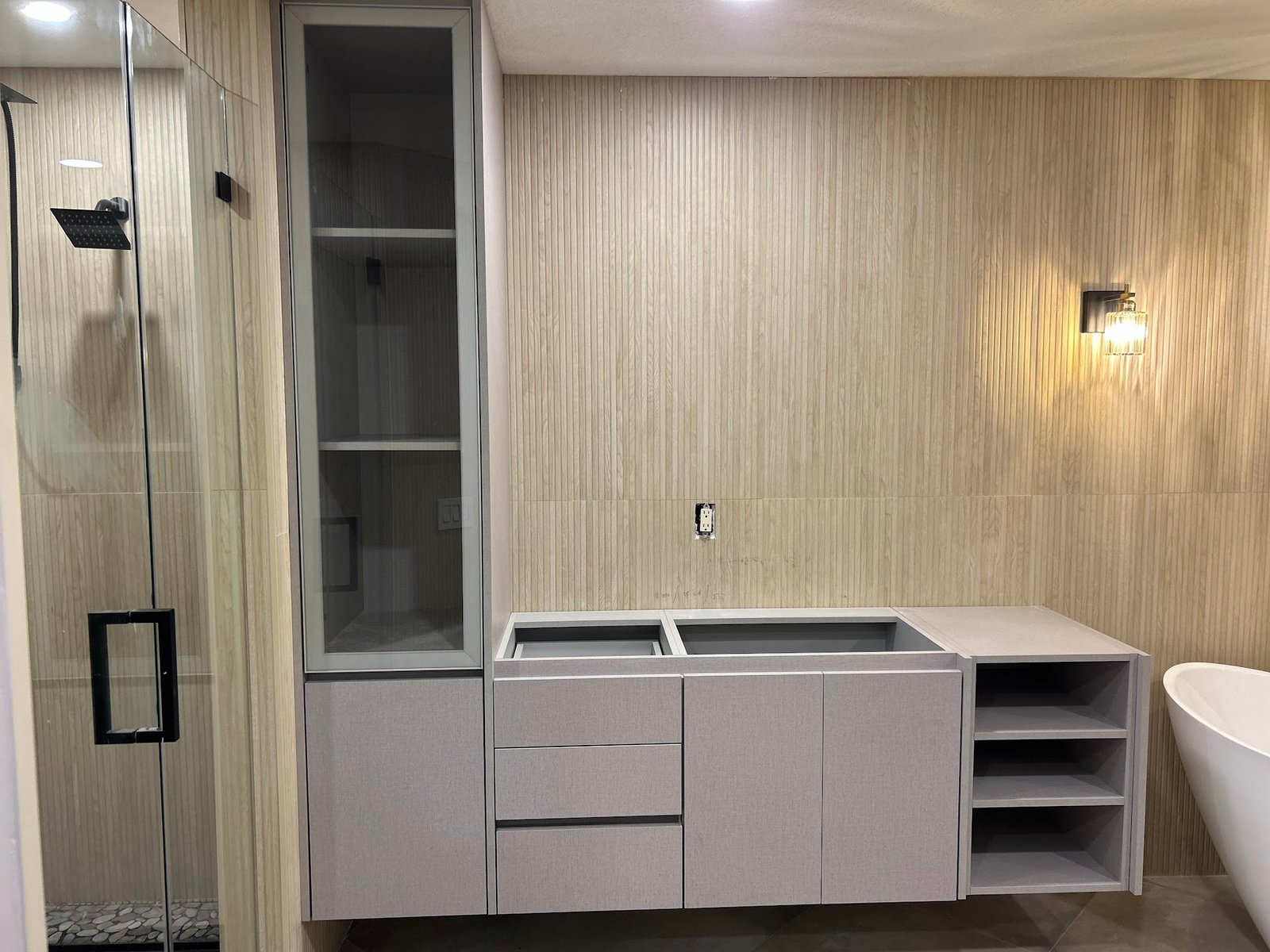 Custom Floating Bathroom Vanity Glass Tower Pompano - M11 Design Group Custom Millwork South Florida
