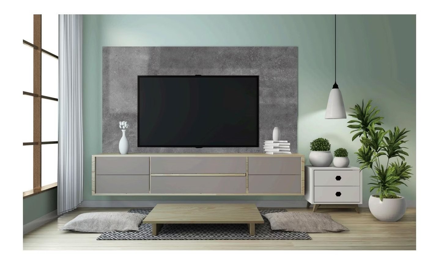Modern minimalist floating media wall unit with integrated custom TV console
